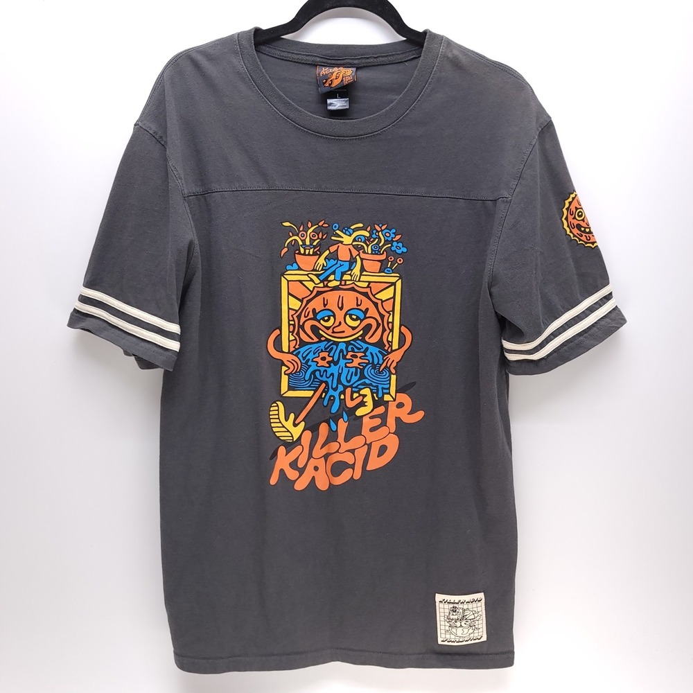 Killer Acid T-Shirt Men's Large Worldwide Dusk Till Dawn Gray Slim‎ Fit